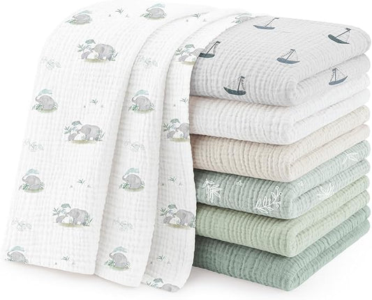 Susurration Muslin Burp Cloths 24x24 Inches Ultra Soft 100% Cotton, 4 or 7 Pack Baby Washcloths for Newborn, Absorbent Burp Rags & Swaddle Blankets