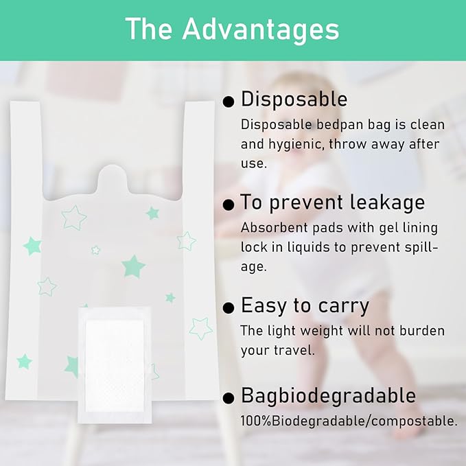 Disposable Portable Potty Liners Fragranced to Absorb Odor, Universal Fit Most Chairs Leak-Proof Liners for Travel Potty Seat Suitable Children and Toddlers(60 Count)