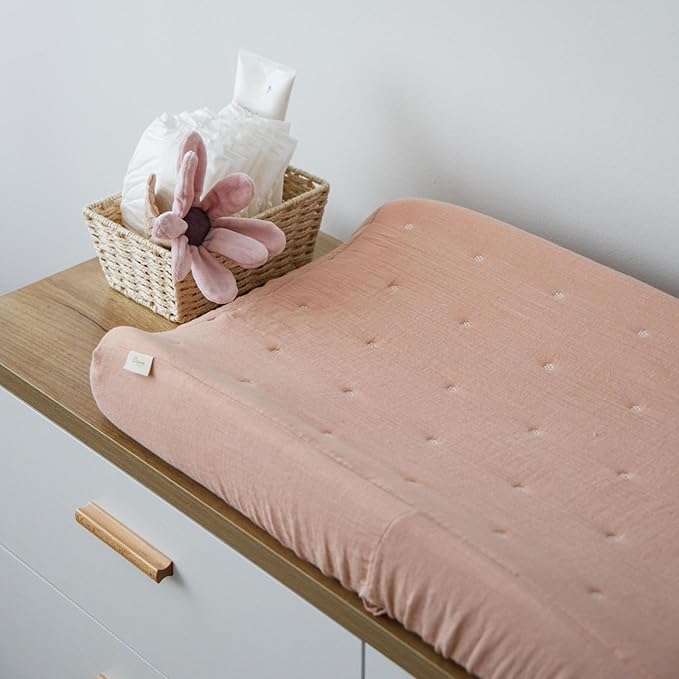 Crane Baby Violet Daisy Tuck Quilted Changing Pad Cover, Pink Diaper Changing Pad Cover, Pink Nursery Decor for Girls, Fits Standard Size, Machine Washable and Dryable, Soft Cotton Exterior