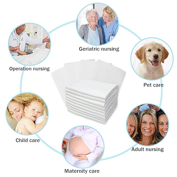 Baby Disposable Changing Pad, 50 Pack Soft Non-Woven Fabric Breathable Waterproof Underpads, Portable Leak-Proof Mattress Protector, Incontinence Bed Pads