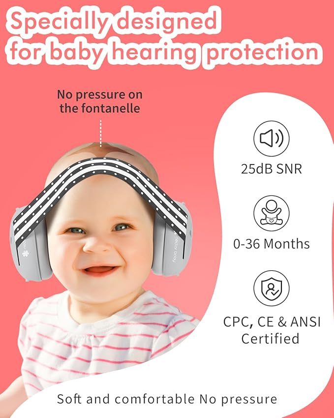 Baby Ear Muffs Noise Protection, 25dB Noise Cancelling Headphones for Infants Toddlers 0-36 Months Airplane Travel Essentials