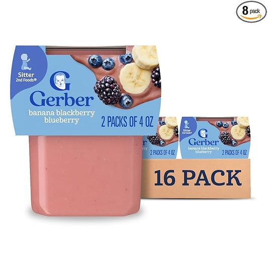 Gerber Stage 2 Baby Food, Banana Blackberry Blueberry Puree Tubs, No Artificial Colors or Flavors, Baby Puree, 16-Pack