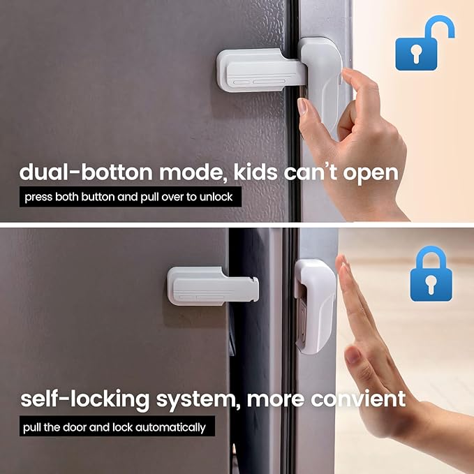 2 Pack Dual Mode Fridge Locks, Upgraded Child Proof Refrigerator Lock with Sticky Adhensive Pads, Durable ABS Freezer Door Latch to Keep Door Closed, No Tools Need or Drill (Grey)