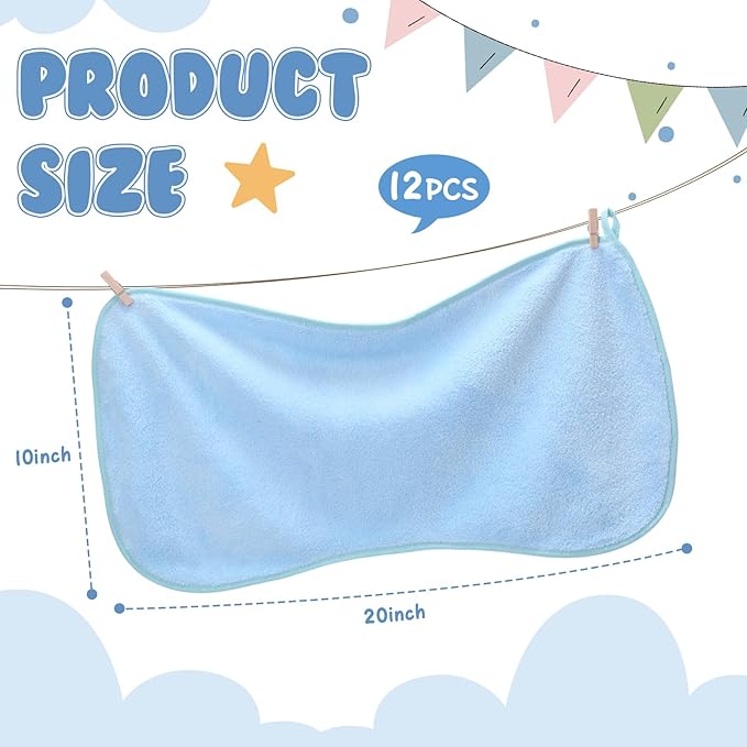 Hahafelt 12 Pack Blue Baby Burp Cloths for Boys and Girls Coral Fleece 20 x 10 Inch Super Soft Burp Cloths with Organza Bag for Newborn Sensitive Skin Essential