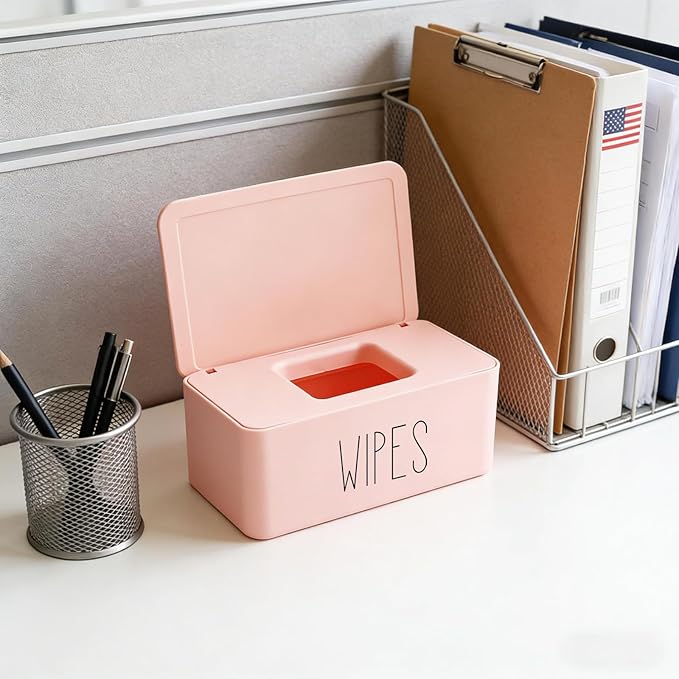 Moorfowl Baby Wipes Dispenser Bathroom Decor,7.28" L * 4.80" W * 2.75" H, Refillable Flushable Wipes Container Holder Baby Registry Essential (Pink WIPES)