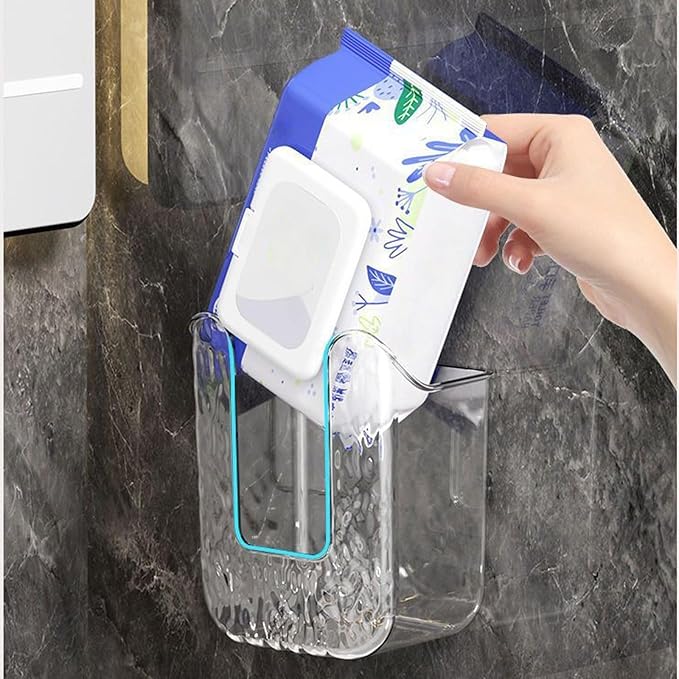 2 Pcs Bathroom Toilet Wall-Mounted Wet Wipes Dispenser Kitchen Wipes Wall Mount Storage Box (Transparent White)