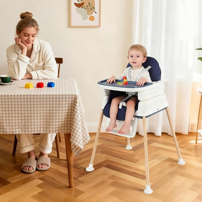 5-in-1 Baby High Chair, Convertible Booster & Play Chair, Portable Foldable Lightweight, Easy to Clean with Tray, for Babies Toddlers 6-36 Months, Blue