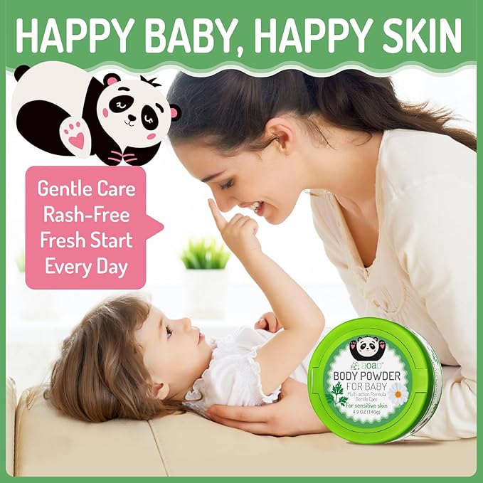 Baby Body Powder with Puff, Natural Cornstarch + Zinc Oxide Skin-Protecting Formula, Talc-Free, Soothing & Gentle Absorption, Newborn Essential, Family-Friendly, 140g/4.9oz (1Pack)