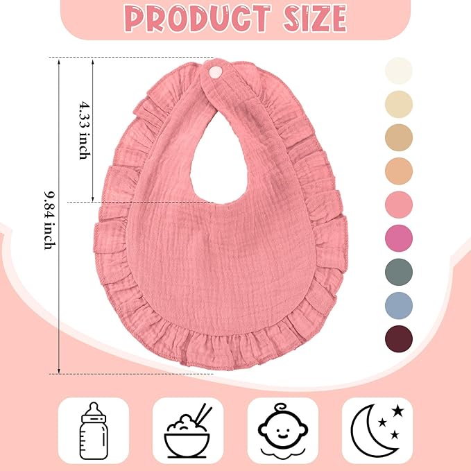 Kenning 18 Pcs Muslin Drool Baby Bibs Ruffle Absorbent Bib with Snap Button Boy Girl for Drooling Teething Infant Newborn