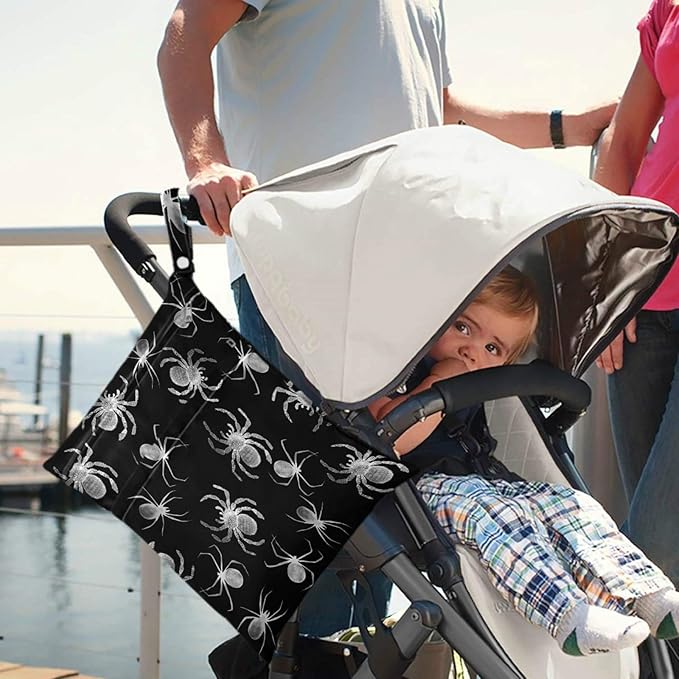 visesunny Spider Animal 2Pcs Wet Bag with Zippered Pockets Washable Reusable Roomy for Travel,Beach,Pool,Daycare,Stroller,Diapers,Dirty Gym Clothes, Wet Swimsuits, Toiletries