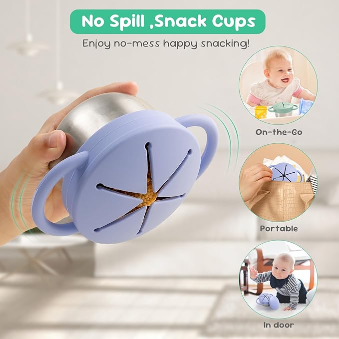 Bufilea 1 Pack Snack Containers for Toddlers, Stainless Steel Toddler Snack Cups with Silicone Food Catcher & Lids,Snack Cups for toddlers Spill Proof