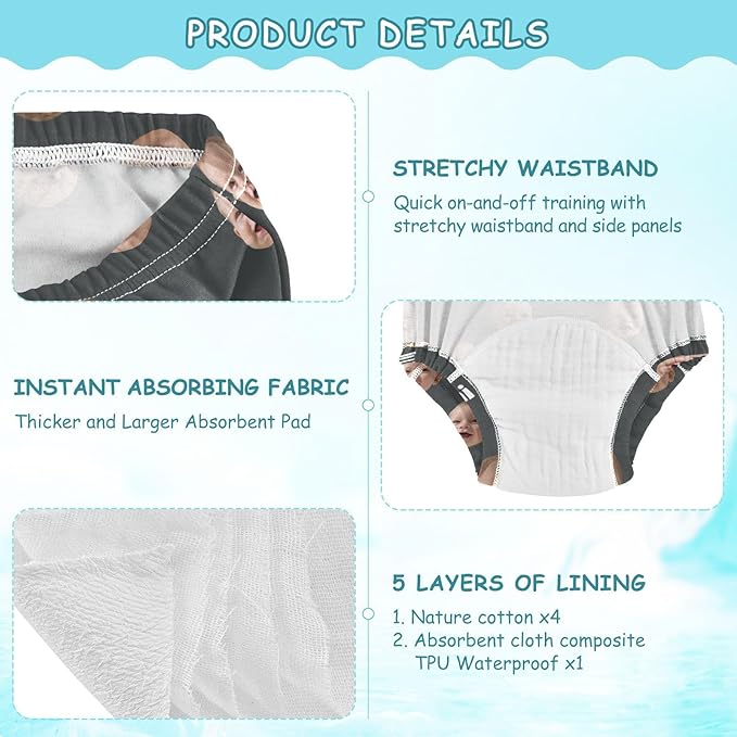 Joko Ivery 1 Gray Custom Potty Training Pants Unisex Traning Potty Panty for Toddlers Girls Boys 5T 3Pcs