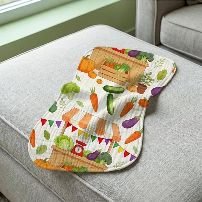 5 Pack Baby Burp Cloths, Soft Cotton Garden Harvest & Farm Market Theme Burp Cloths, Super Absorbent Cute Watercolor Vegetable Print Washcloths, Newborn Baby Essentials Gift Set