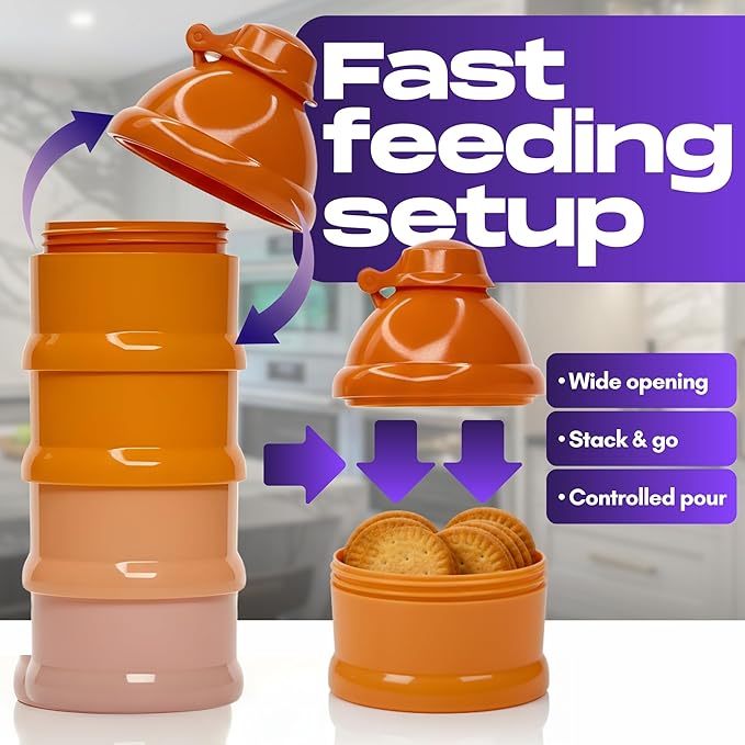 Mommy's Helper Baby Formula Dispenser On The Go, Stackable Travel Formula Container To Go, Non-Spill Pour Spout, 4-Compartment Powder Storage (Coastal Coral)