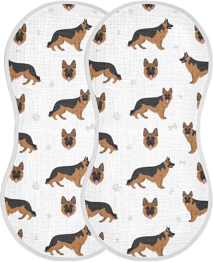 German Shepherd Dog Muslin Burp Cloths for Baby 2 Pack Soft 100% Cotton Baby Washcloths Bibs for Boy Girl