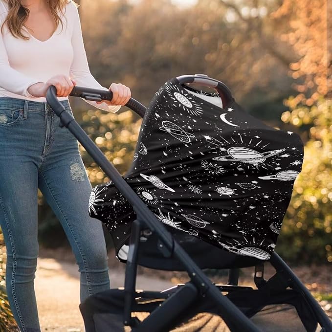Coldinair Outer Space Planets Multifunctional Nursing Cover Multi Use Cover for Baby Car Seat Canopy Shopping Cart Cover,Stroller Cover