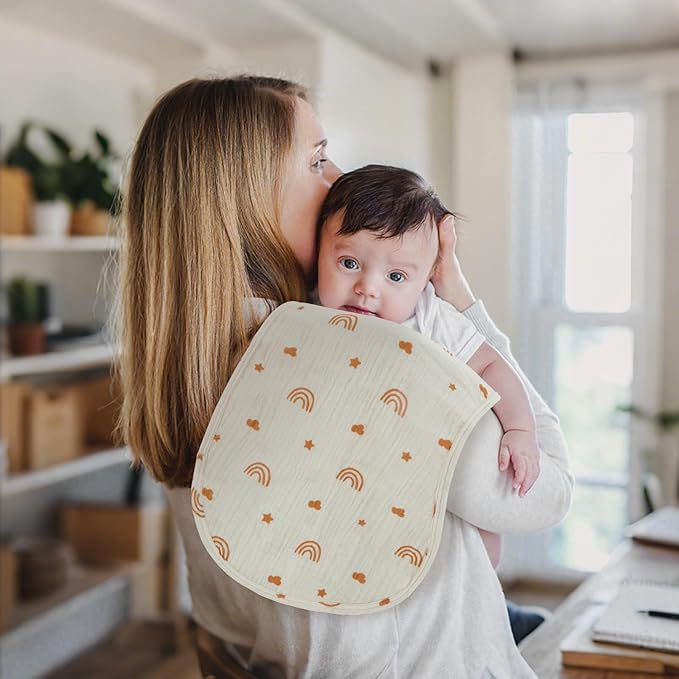 Muslin Burp Cloths with Snaps,Multi-Use Burpy Bib 100% Cotton for Spit Up & Drool,Large 22"X11" Extra Absorbent Burping Cloth for Newborn Boys Girls Essentials,Yellow