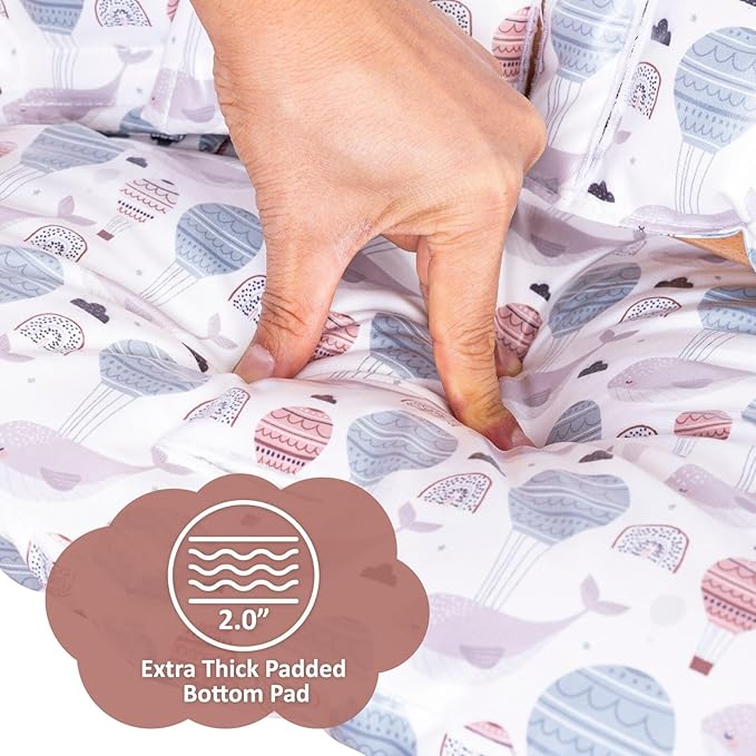 Extra Padded Soft Dining Chair Seat Cushion, Wateproof & Wipe Clean Cushion for Stokke Tripp Trapp High Chair, 18" L x 11" W, Compatible & Convertible Design (Sweet Dreams-Whales & Balloons)