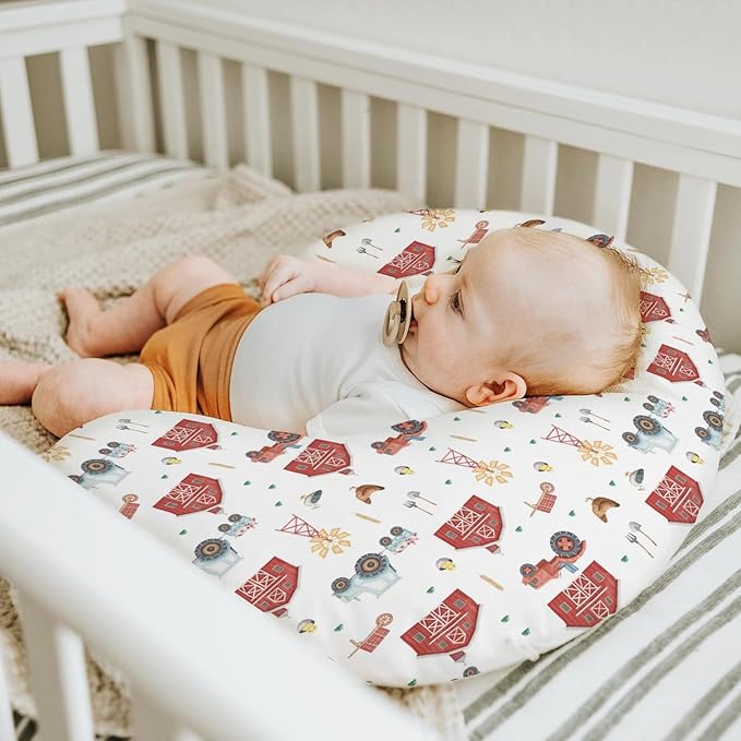 Farm Animals Life Baby Nursing Pillow Covers for Boy Girl Tractor Barn Pig Hen Duck Windmill Nursery Feeding Pillowcase for Breastfeeding Pillows Farmyard Soft Stretchy Slipcover for Newborn Infant