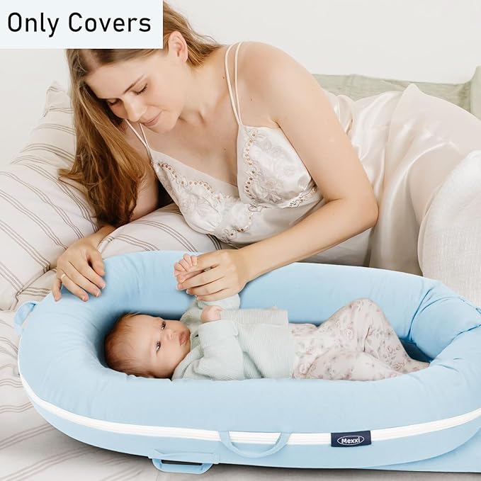 Organic Cotton Baby Spare Cover for Dock-a-tot Deluxe+ Docks | Hypoallergenic Newborn Nest Cover| (Cover Only) (Baby Blue)