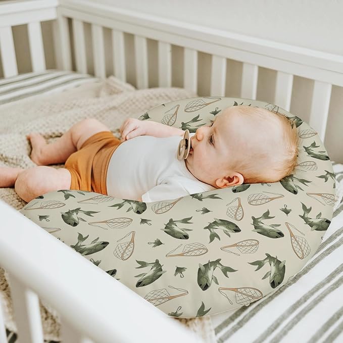 Gone Fishing Baby Nursing Pillow Covers for Boy Girl Vintage Bass Fishes Net Lake Nursery Pillowcase for Breastfeeding Pillows Fishing Lovers Gift Soft Stretchy Slipcovers for Newborn Infant