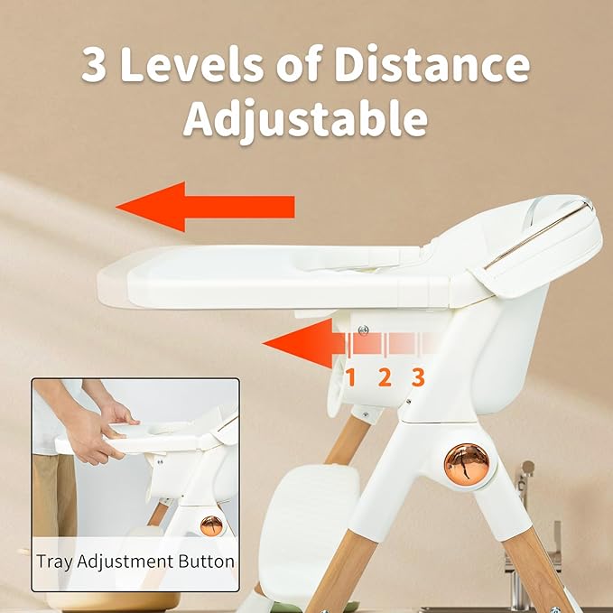 Baby High Chair for Toddler, Foldable High Chair for Dining Table Highchair with 5 Point Harness Seat Removable Adjustable Tray Portable Baby Dinning Chair with Lockable Wheels Easy to Clean Surface