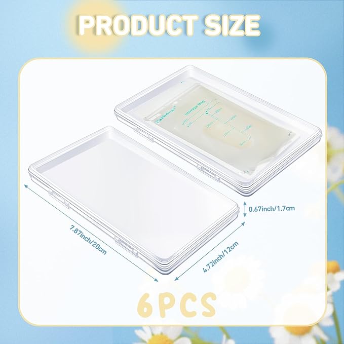 Hushee 6 Pcs Clear Flat Breast Milk Freezer Storage Organizer 7.87 x 4.72 x 0.6 Inch Breastmilk Freezer Flattener Space Saving Breastmilk Freeze Tray for Breastfeed Bags Organizer