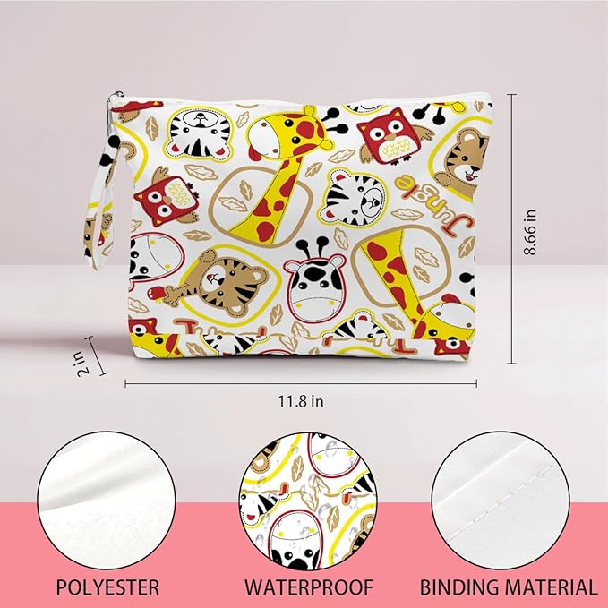 Wet Dry Bag, Wet Bag for Swimsuit, Diaper Sunscreen Large Zipper Pouch Waterproof Pouch, Beach Bags for Women, Gifts for Ladies Girls Friends Colleagues and Sisters, Patterns of Tigers Giraffes Etc.