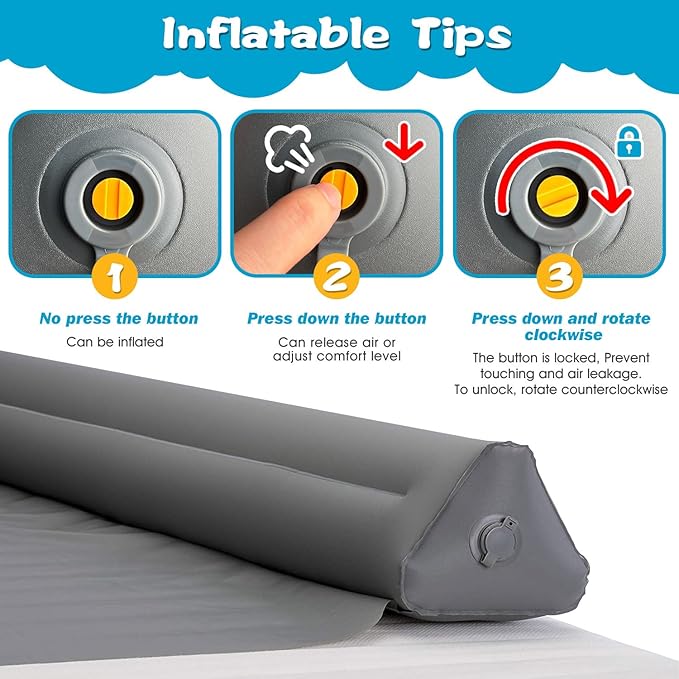 [2-Pack Inflatable Bed Rails for Toddlers with Pump] Soft Odorless TPU Bed Bumpers for Kids – Portable Non-Slip Travel Safety Guard for Twin, Full, Queen & King Beds – Washable & Easy to Inflate