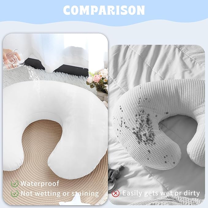 Hooyax Baby Waterproof Nursing Pillow Cover, Stretchy Nursing Covers for Breastfeeding Pillows, Adorable Infant Feeding Pillow Slipcover for Baby Boy and Girls (White)
