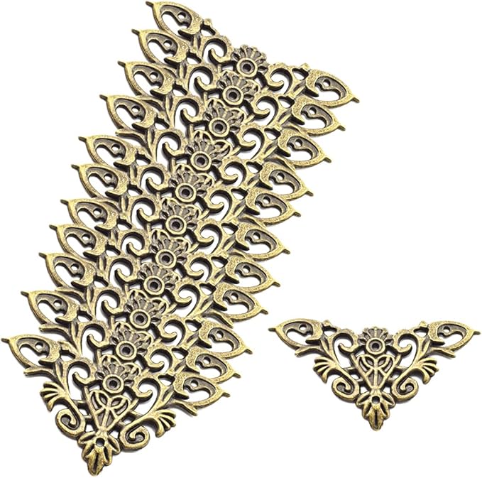 Furniture Decorative Edge Cover Antique Metal Carved Corner Protector for Jewelry Box, Album, Book, Cabinet, Desk etc. 12pcs Bronze