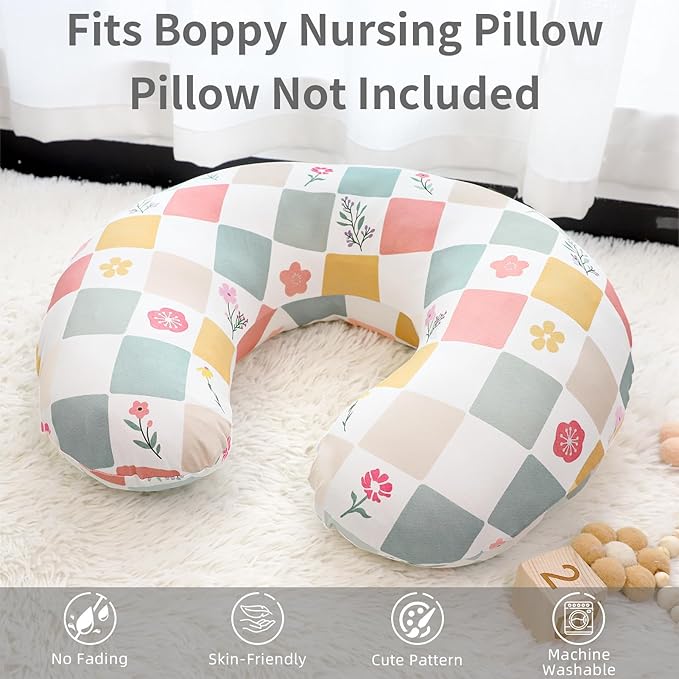 SWESEN Nursing Pillow Cover Girls, Floral Breastfeeding Pillow Cover for Baby, Snug Fits Newborn Nursing Pillow Case, Super Soft Breathable, Flower Lattice