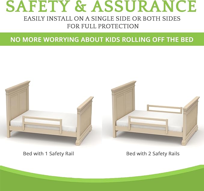 Safety Guard Rail for Baby, Kids, and Children - Solid Wood Safety Bed Rail for Toddlers - Easy Installation - Premium Protection for Bunk, Twin, Full, Queen and King Size Beds - (Heritage Fog)