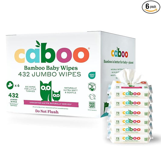 Caboo Baby Wipes, Made with Bamboo Viscose, Certified Made Safe Ingredients, Unscented Baby Wipes Good for Sensitive Skin, 72 Wipes Per Travel Pack, Total of 216 Wet Wipes