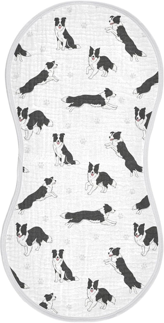 1 Pack Muslin Burp Cloths Collie Dog Paw White Cotton Baby Burp Cloths Absorbent Burping Cloth Soft Spit Up Rags for Newborn Baby Boys Girls 22x11 Inch