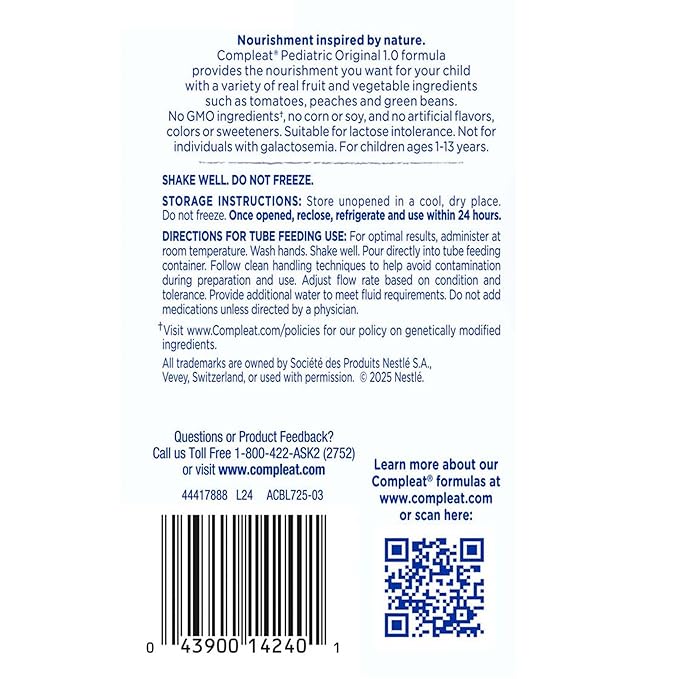 Compleat Pediatric Original Pediatric Tube Feeding Formula Unflavored 8.45 oz Carton, 6 Count