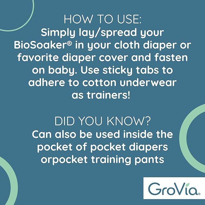 Disposable Pad for Cloth Diapers – GroVia BioSoaker – for Natural Parenting – Secure One Size Eco Friendly Adhesive Inserts – 50 Count