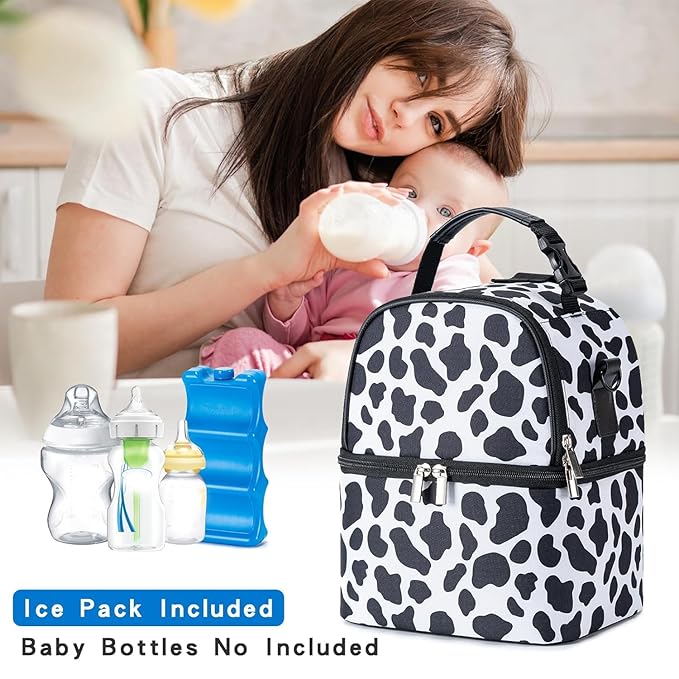 Breastmilk Cooler Bag with Ice Pack Fits 6 Baby Bottles up to 9 Ounce, Breast Milk Pump Cooler Bag with Shoulder Strap for Nursing Mom Daycare, Work, Travel