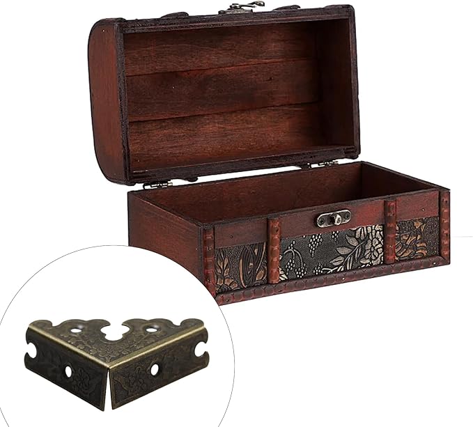 4Pcs 1.37"x1.37" Furniture Corner Protectors, Vintage Corner Guard Metal Edge Guards Decorative for Jewelry Box Cabinet Wooden Case with Screws, Antique Bronze