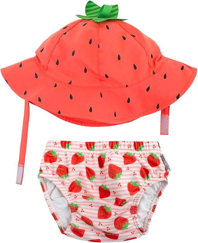 ZOOCCHINI Baby & Toddler Sun Hat & Reusable Swim Diaper Set, UPF 50+ Protection, Chlorine and Salt Water Resistant for Beach and Pool