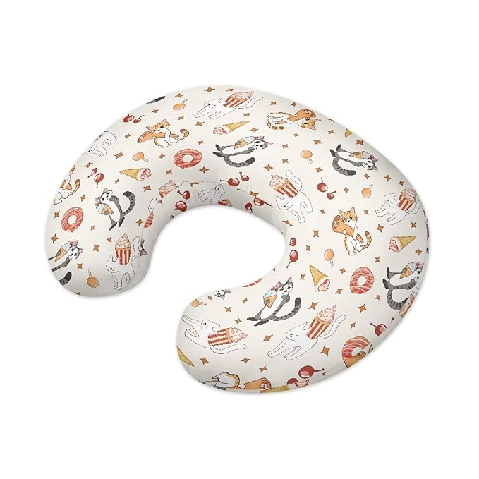 Cat and Ice Cream Breastfeeding Pillow Slipcover for Baby Ultra Soft Comfortable Newborn Nursing Pillow Case Stain Resistant and Scratch Resistant