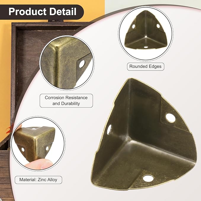 uxcell 8PCS Metal Corner Protector 1.1 x 1.1 x 1.1 Inch Box Edge Guard Protector Zinc Alloy Cabinets Speaker Corners Protector for Furniture Decorative (Imprint Edge, Vintage Bronze Tone)