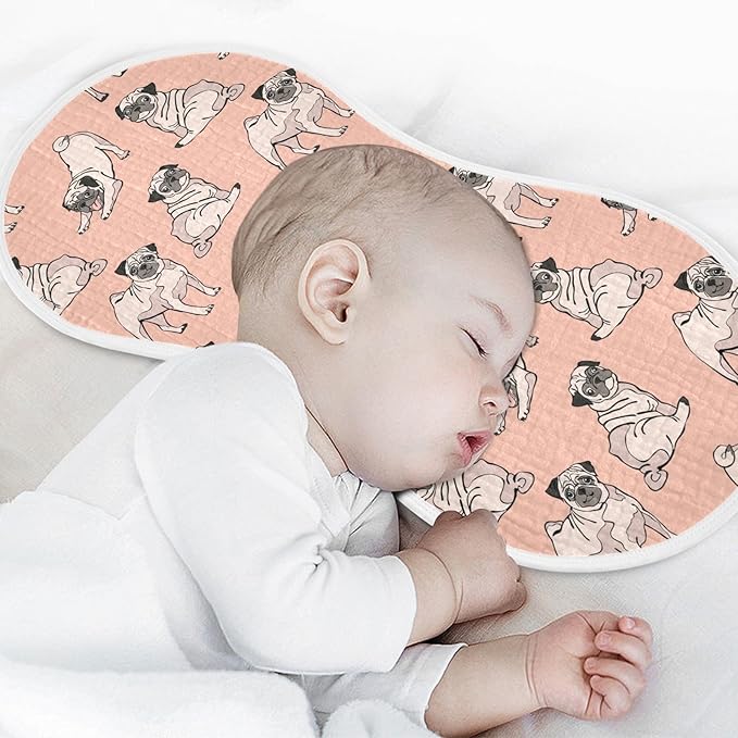 Pug Dog Animal Pattern Muslin Burp Cloths for Baby 4 Pack Soft 100% Cotton Baby Washcloths Bibs for Boy Girl
