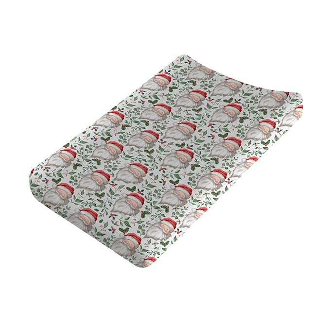Funny Santa Claus Changing Pad Covers Christmas Cherry Fir Leaves Diaper Changing Table Sheets Cover for Baby Boys Girls Winter Soft Breathable Stretchy Baby Changing Pad Mats 32''x16''