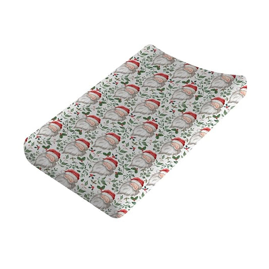 Funny Santa Claus Changing Pad Covers Christmas Cherry Fir Leaves Diaper Changing Table Sheets Cover for Baby Boys Girls Winter Soft Breathable Stretchy Baby Changing Pad Mats 32''x16''