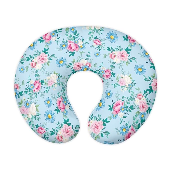 Blue and Pink Flower Breastfeeding Pillow Cover Cuddle Pillow Slipcover Detachable Nursing Pillow Protective Cas Baby Feeding Easy to Use and Dustptoof