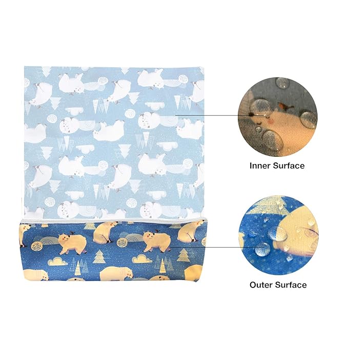 Waterproof and Reusable Wet Bag Diaper Stroller Water Resistant Swimsuit Travel Toiletries Yoga Gym Washable Carrier Small Medium Large Winter Animal 4 Pack
