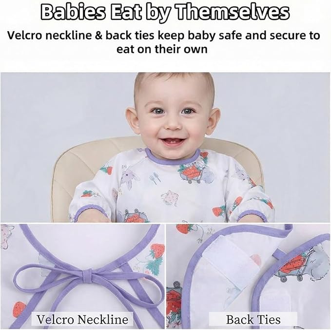 MOTEERLLU Coverall Baby Feeding Bib for Eating,Long Sleeves Bib Attaches to Highchair and Table,Weaning Bibs