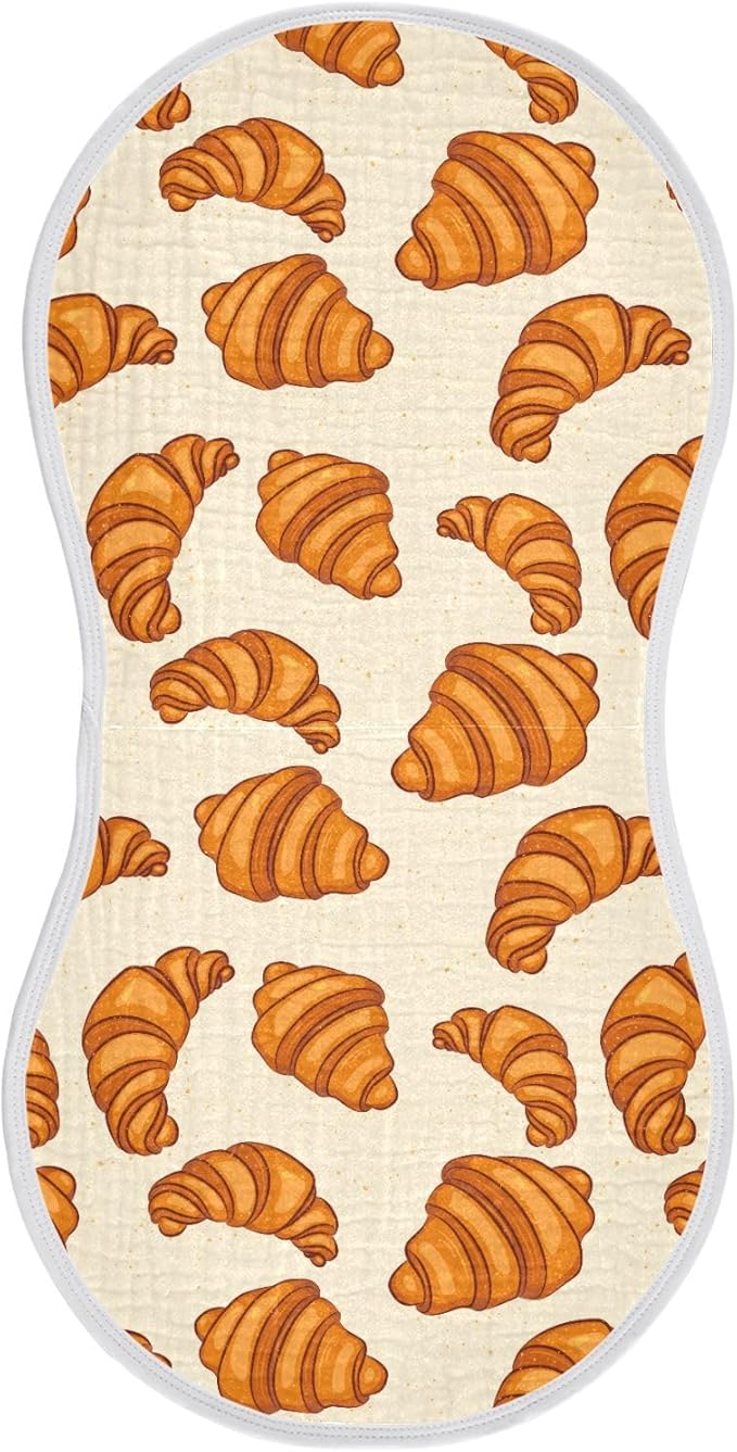 Muslin Burp Cloths for Baby Boys and Girls - 1-Pack Ultra Absorbent Croissants Muslin Washcloths, Newborn Towel, Milk Spit Up Rags, Burp Cloth Bib for Unisex, 22 x 11 Inch