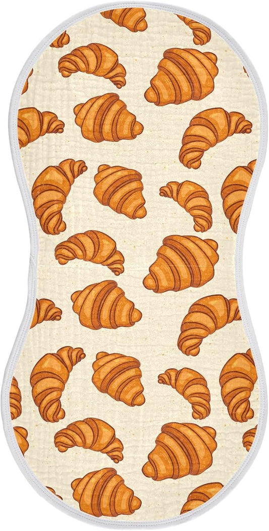 Muslin Burp Cloths for Baby Boys and Girls - 1-Pack Ultra Absorbent Croissants Muslin Washcloths, Newborn Towel, Milk Spit Up Rags, Burp Cloth Bib for Unisex, 22 x 11 Inch